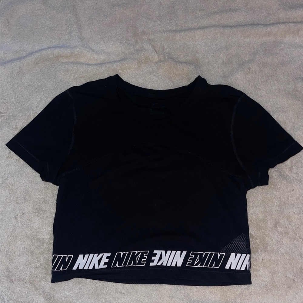 Nike Women's Black and White Logo Crop Top